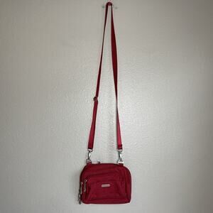 Baggallini Triple Zip Crossbody Purse Waist Pack Apple Red Nylon Bag Travel